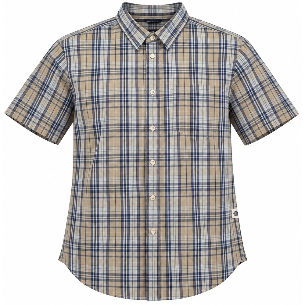 The North Face Mens XXL Blue Tan Plaid Short Sleeve Button Down Shirt